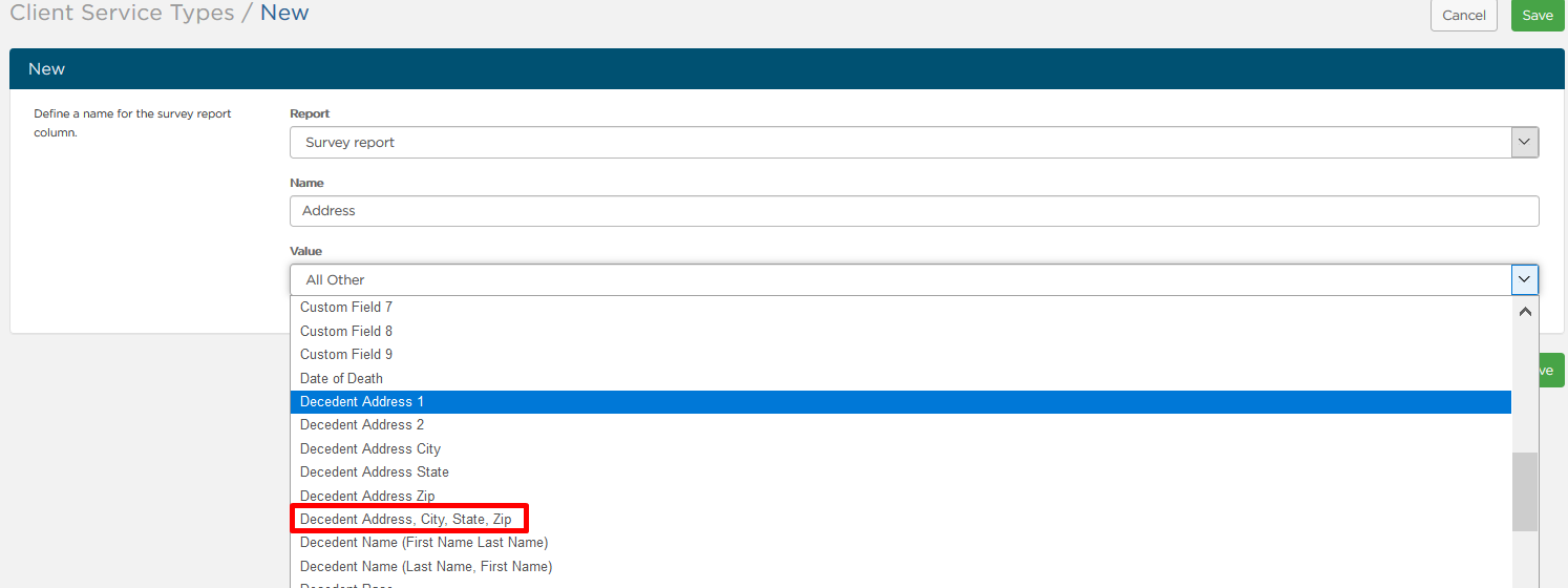 New column settings