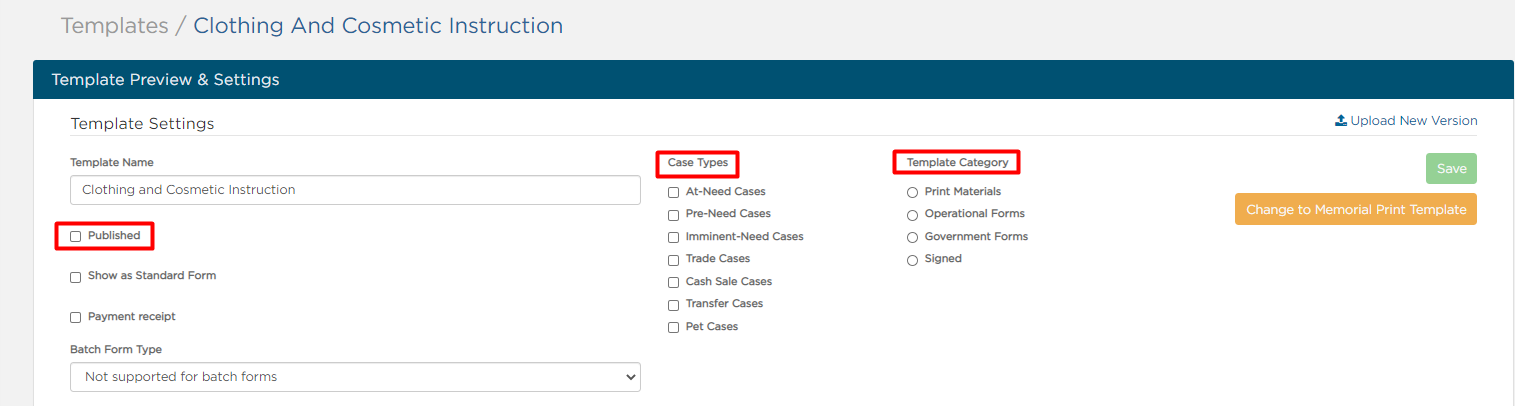 Template Preview & Settings 