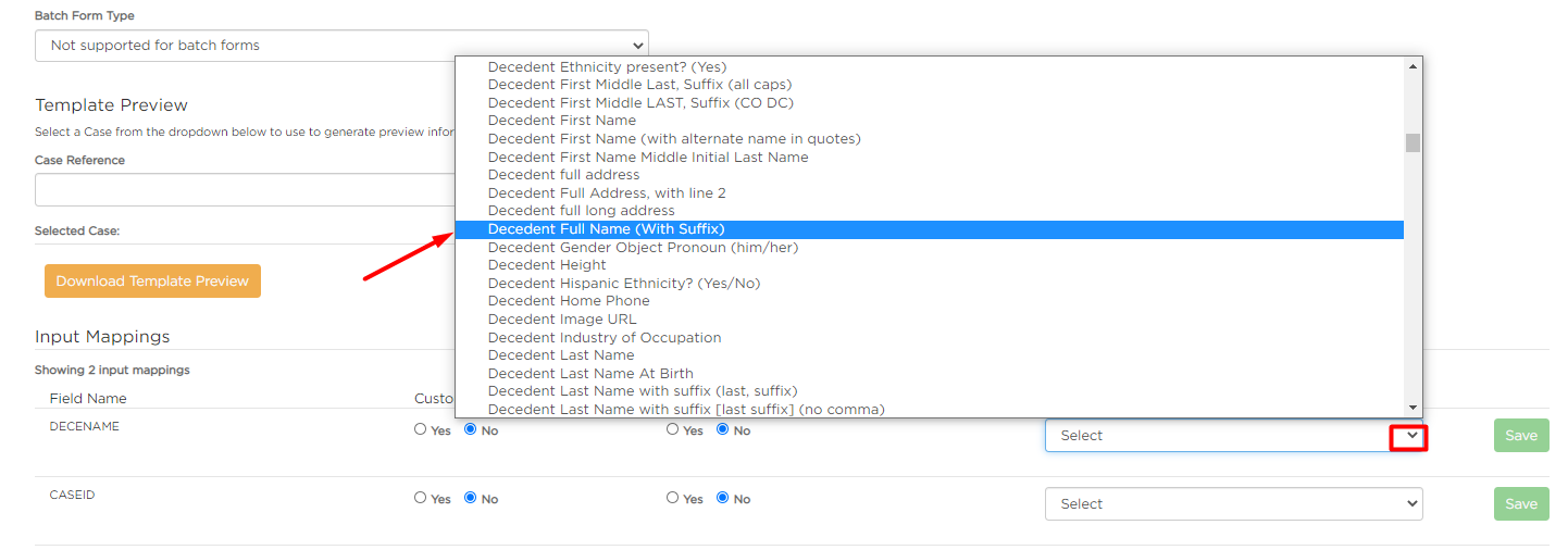 Mapping drop-down