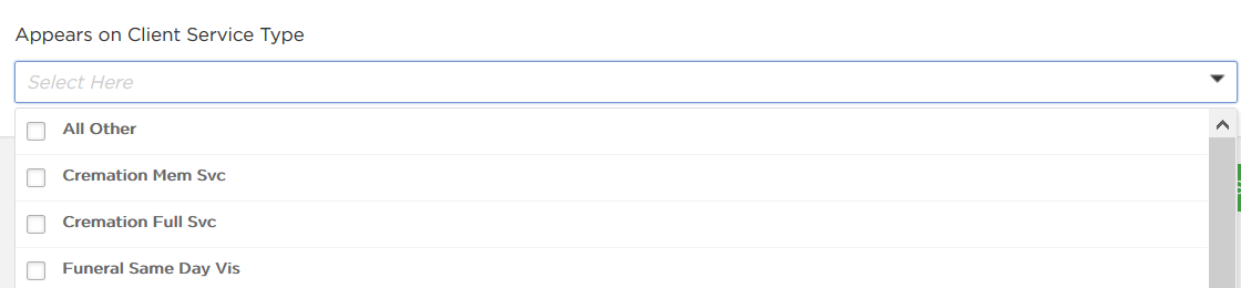 Appears on Client Service Type drop-down