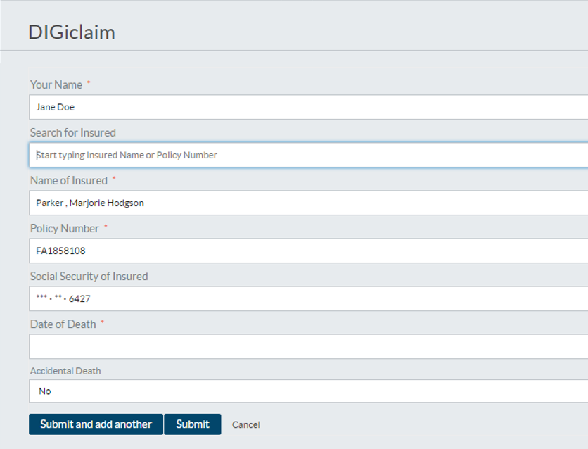 Fill out DIGiclaim fields