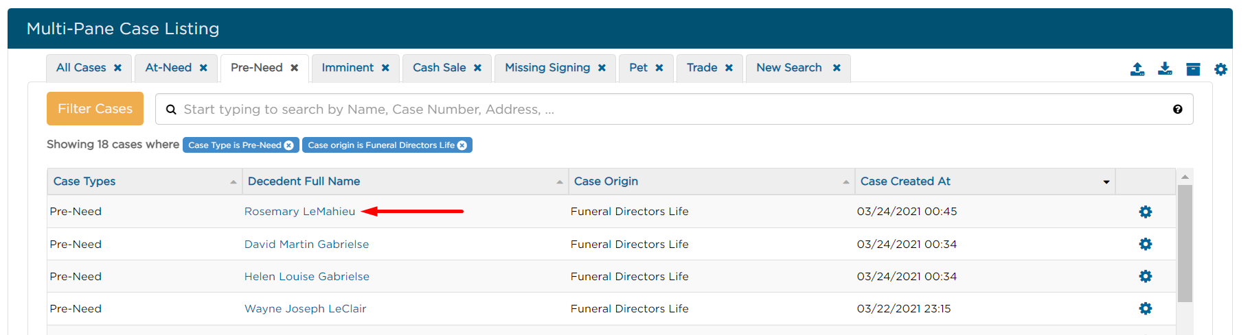 Case Listing > click into FDLIC case