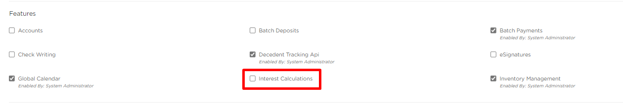 From Features & Integrations page, select Interest Calculations.